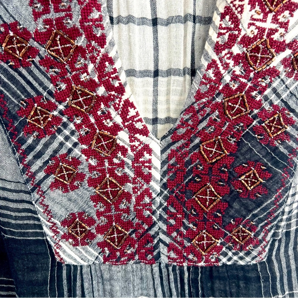 Anthropologie Floreat Plaid Floral Embroidered Flannel Tunic Blouse Shirt XS - Picture 8 of 13